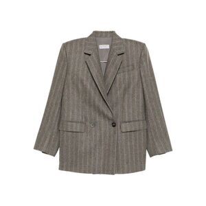 ALBERTO BIANI Pinstripe Double-Breasted Blazer Women BROWN Coats & Jackets